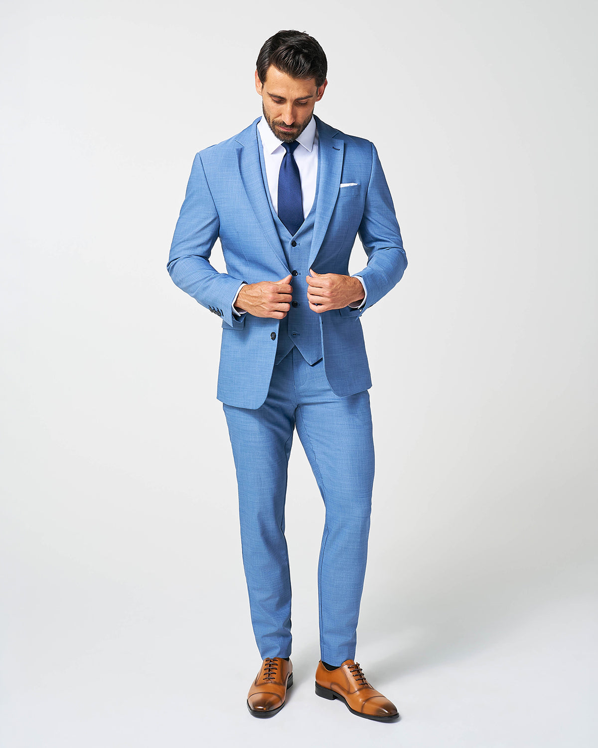 Athletic Fit Stretch Suit Vest - Heathered Light Blue