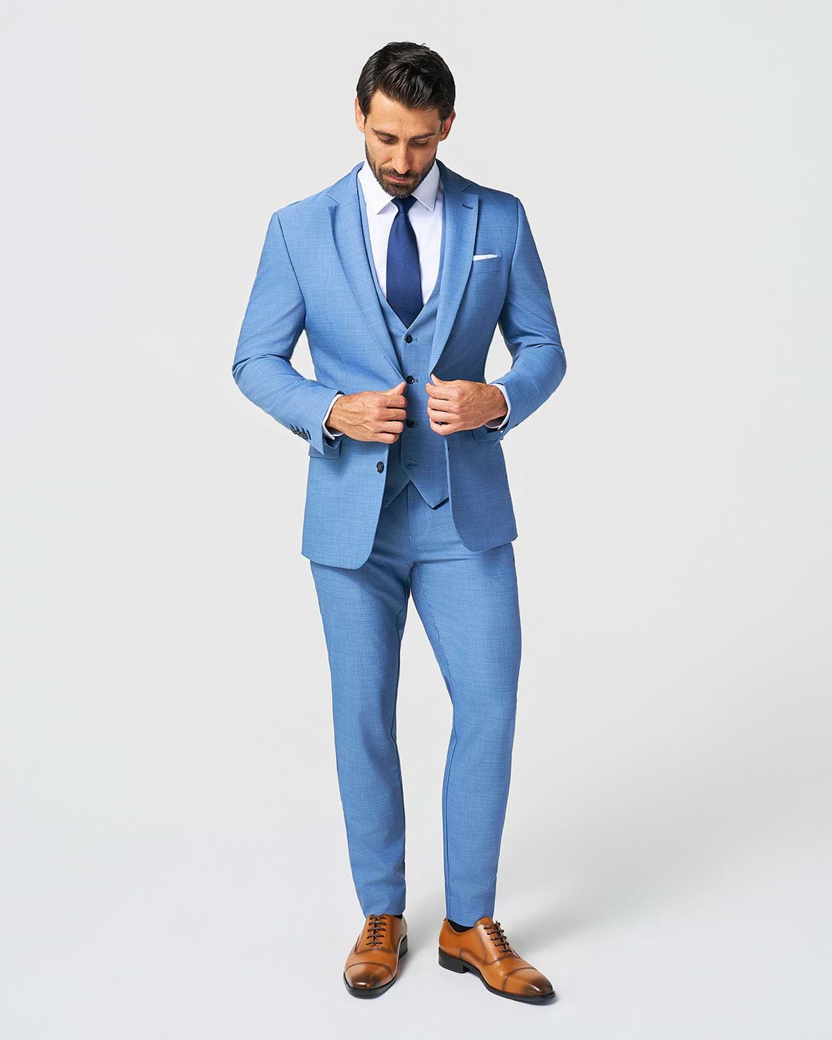 Athletic Fit Stretch Suit Vest - Heathered Light Blue