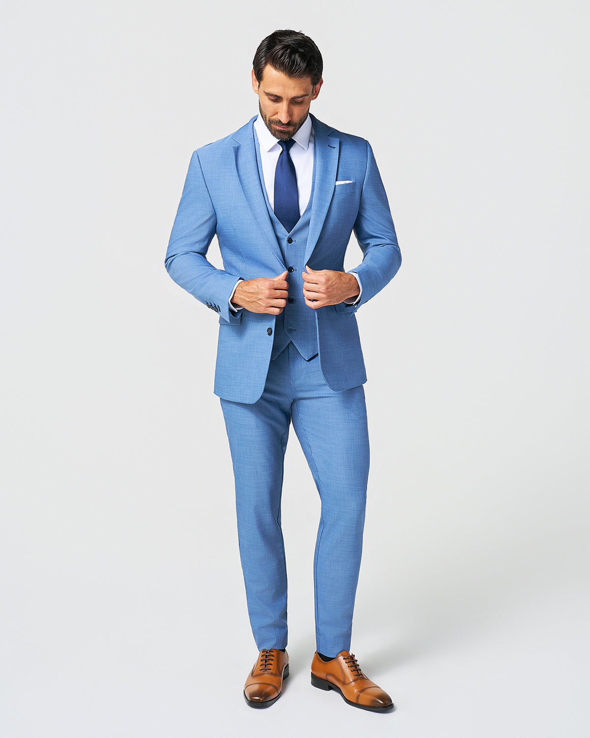 Athletic Fit Stretch Suit Vest - Heathered Light Blue