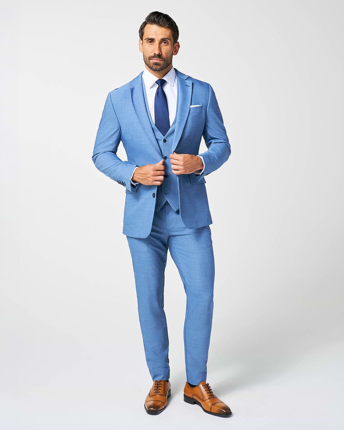 Athletic Fit Stretch Suit Vest - Heathered Light Blue