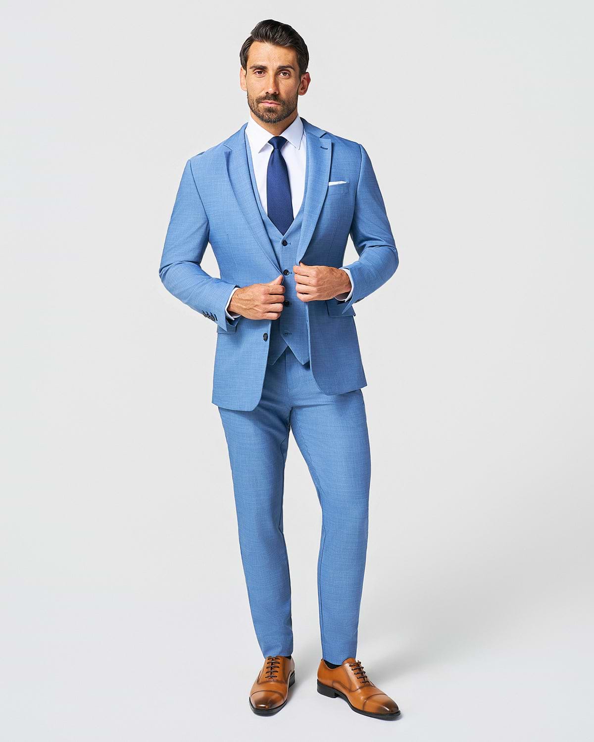 Athletic Fit Stretch Suit Vest - Heathered Light Blue