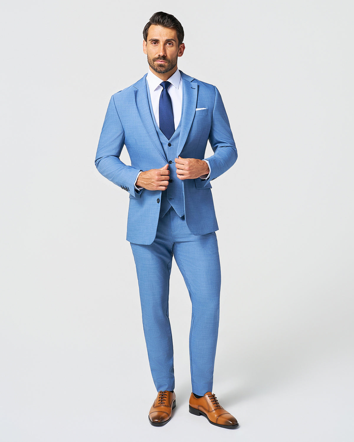 Athletic Fit Stretch Suit Vest - Heathered Light Blue