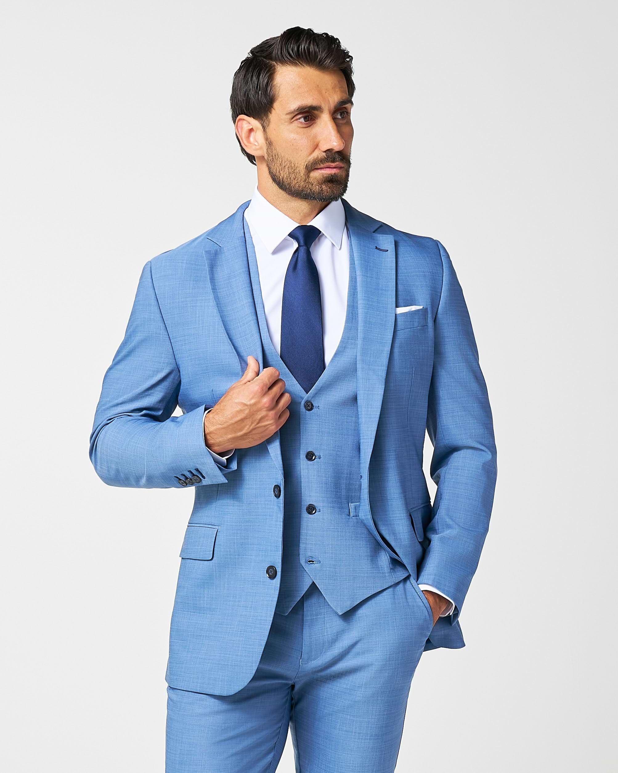 Athletic Fit Stretch Suit Vest - Heathered Light Blue