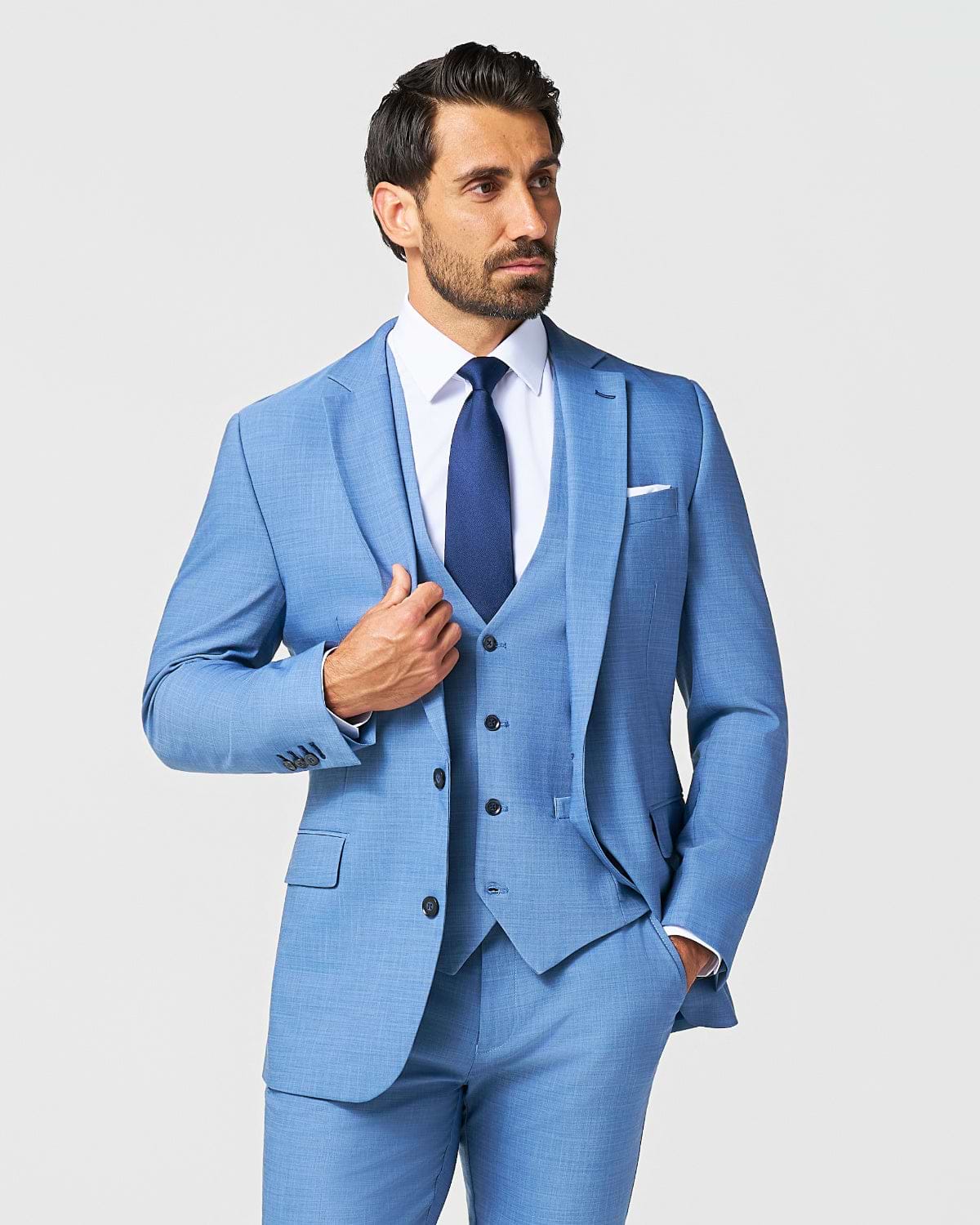 Athletic Fit Stretch Suit Vest - Heathered Light Blue