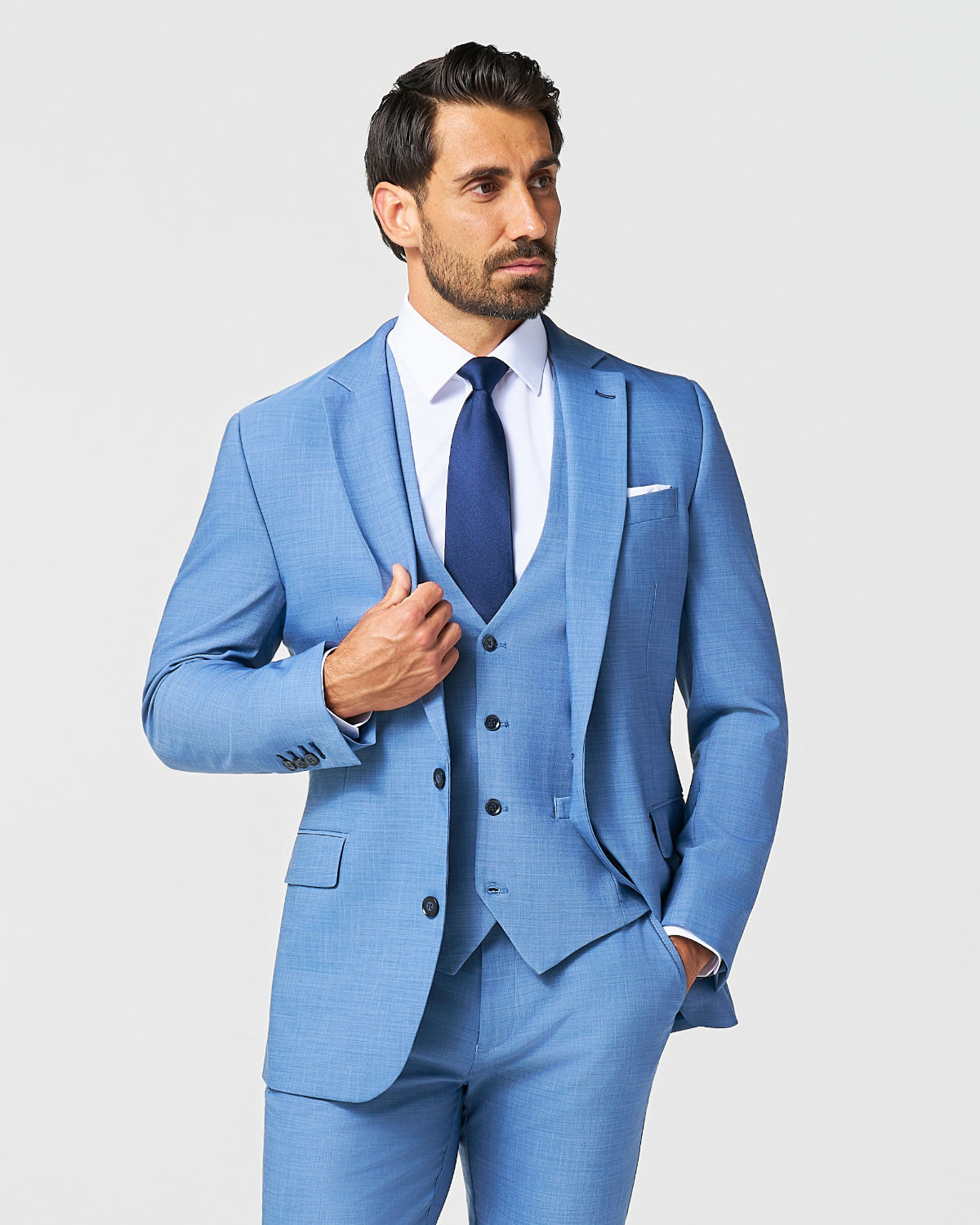 Athletic Fit Stretch Suit Vest - Heathered Light Blue