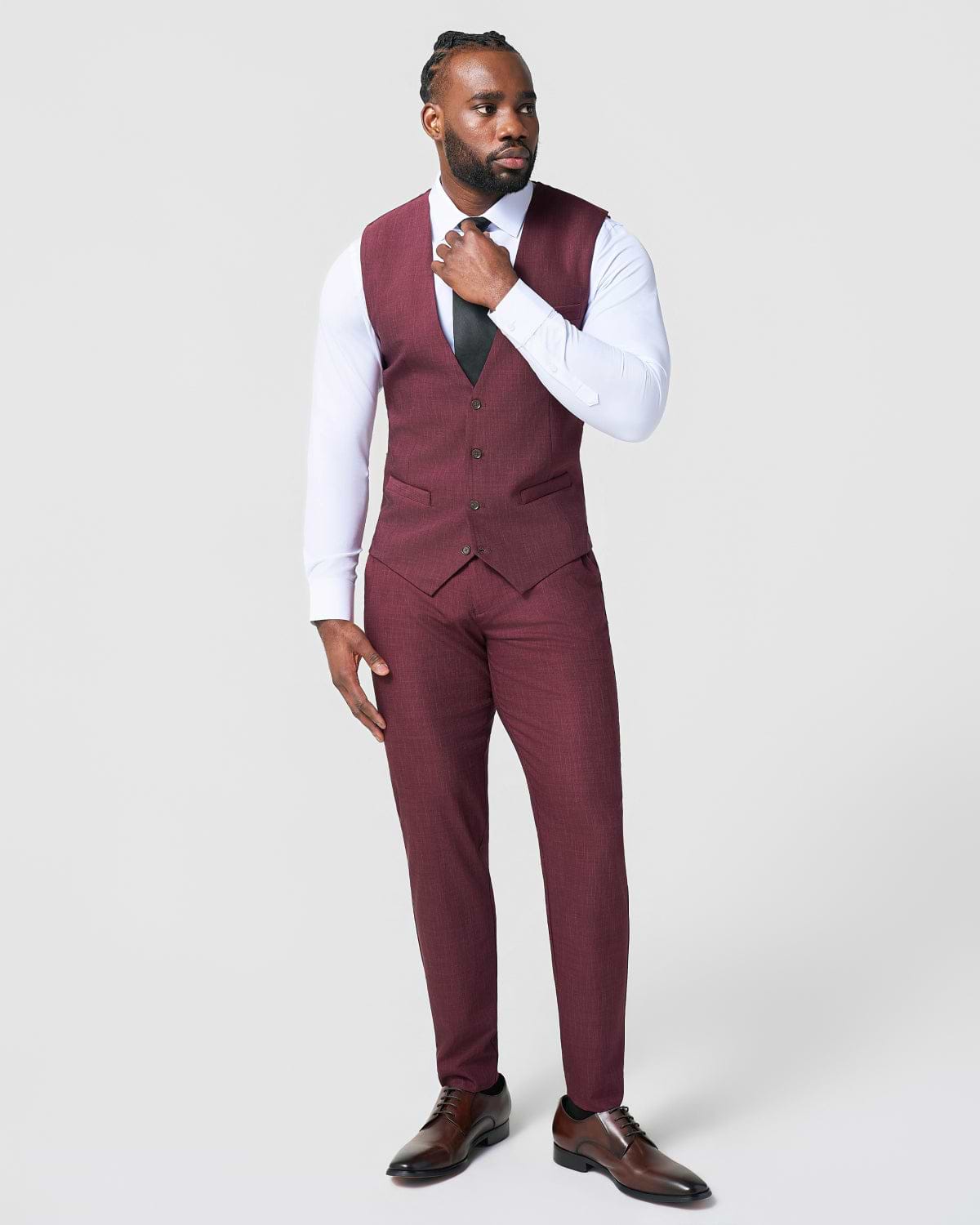 Athletic Fit Stretch Suit Vest - Heathered Maroon