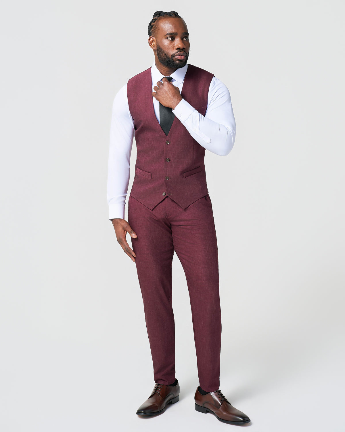 Athletic Fit Stretch Suit Vest - Heathered Maroon