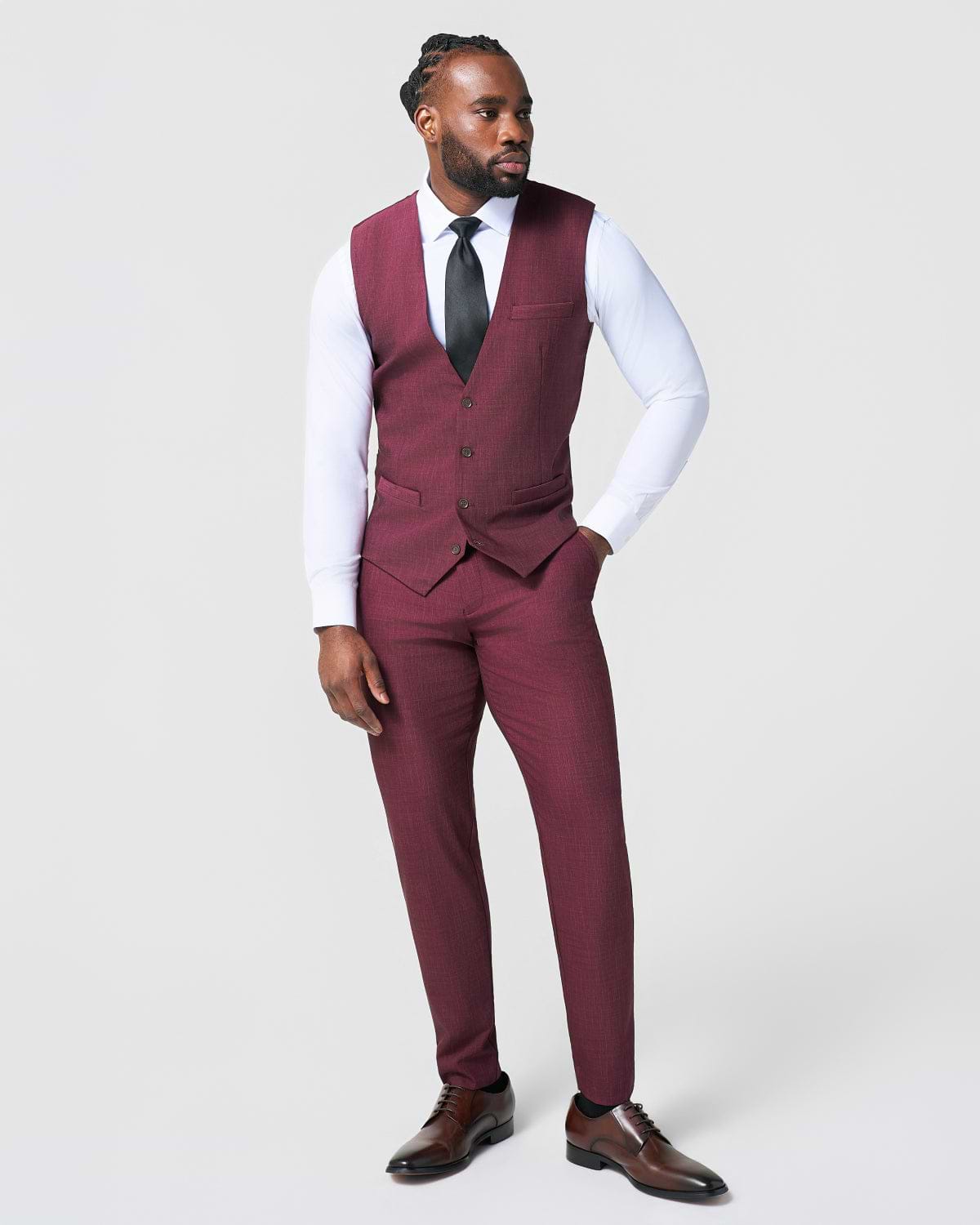 Athletic Fit Stretch Suit Vest - Heathered Maroon