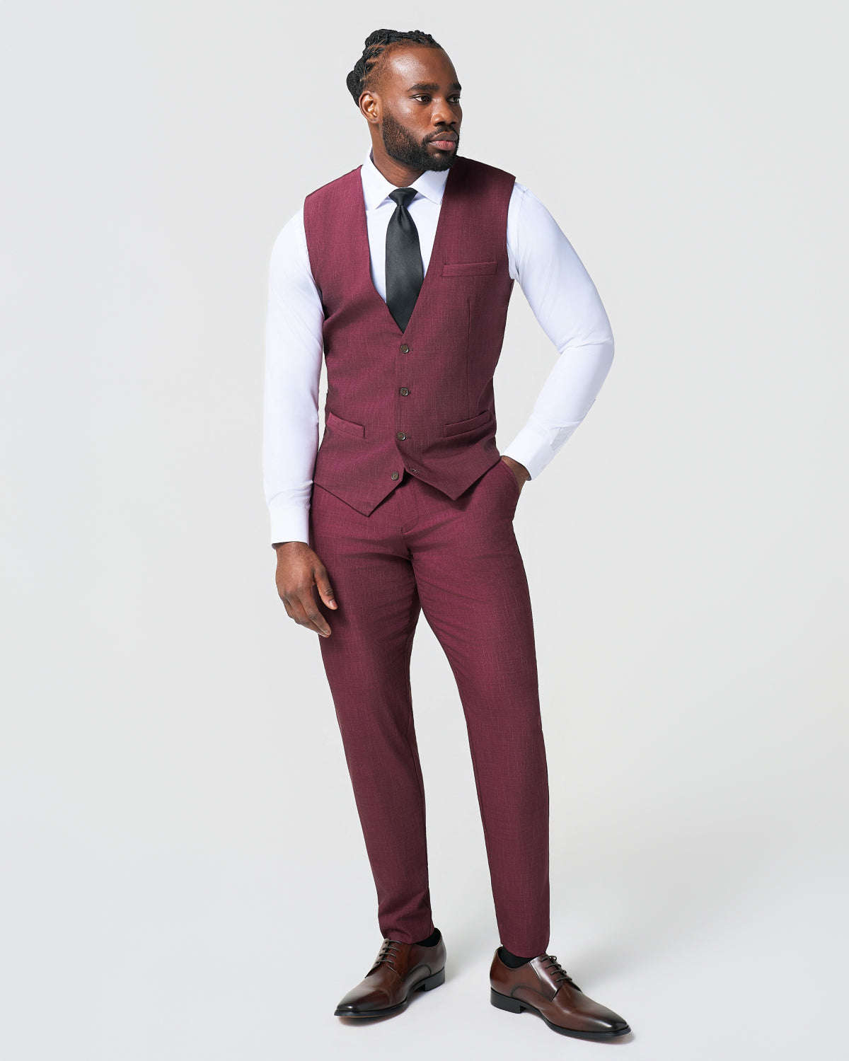 Athletic Fit Stretch Suit Vest - Heathered Maroon