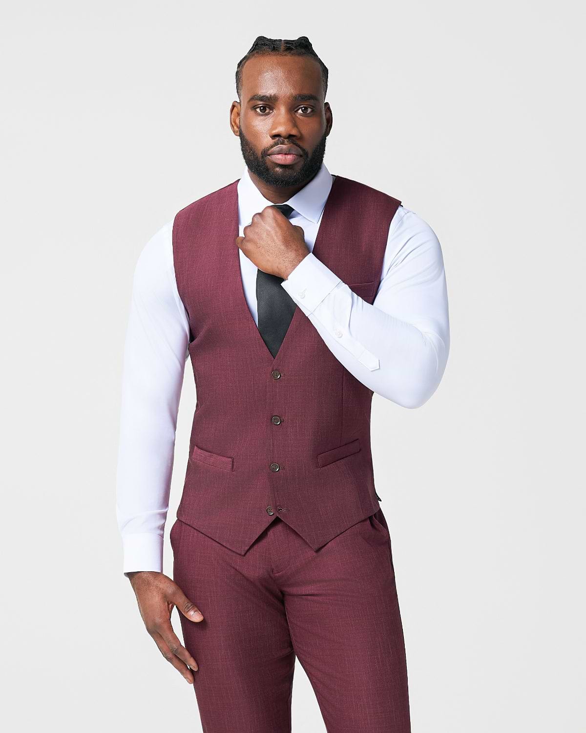Athletic Fit Stretch Suit Vest - Heathered Maroon