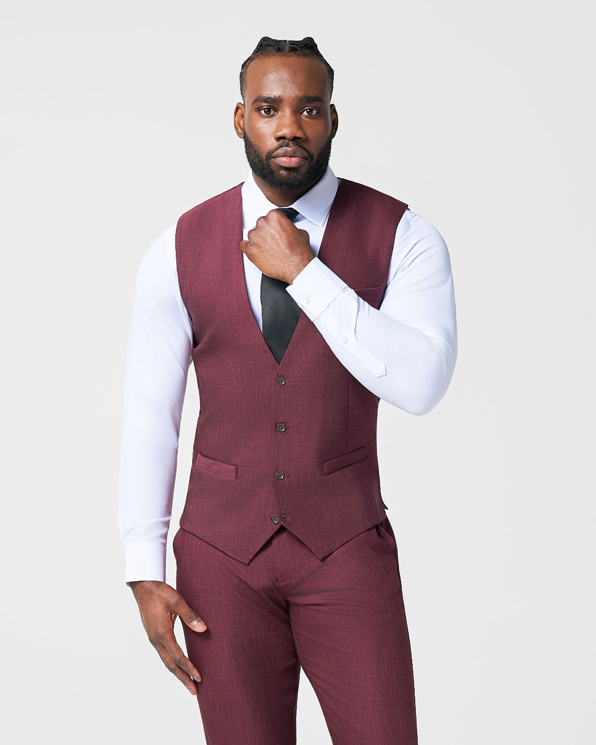 Athletic Fit Stretch Suit Vest - Heathered Maroon