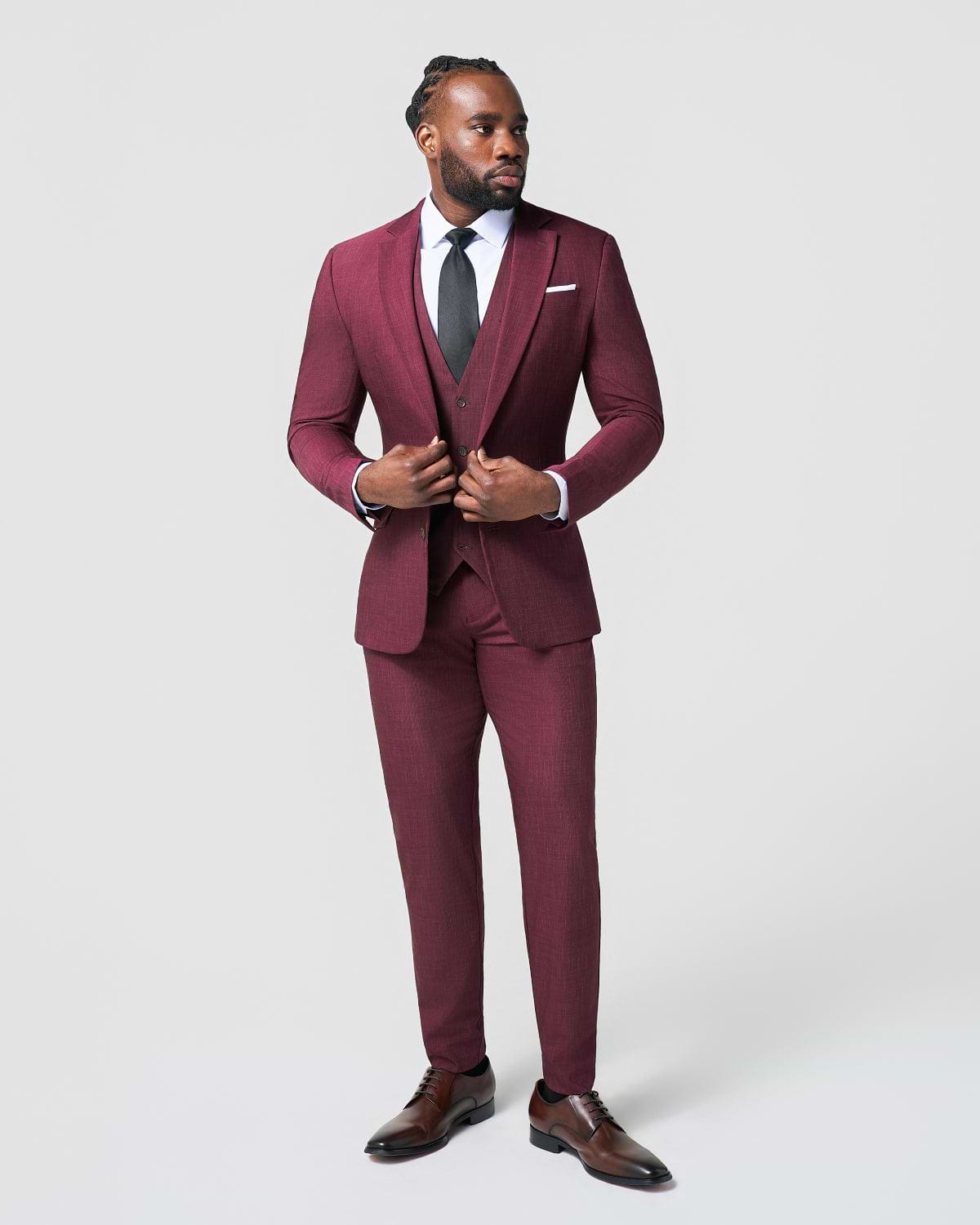 Athletic Fit Stretch Suit Vest - Heathered Maroon