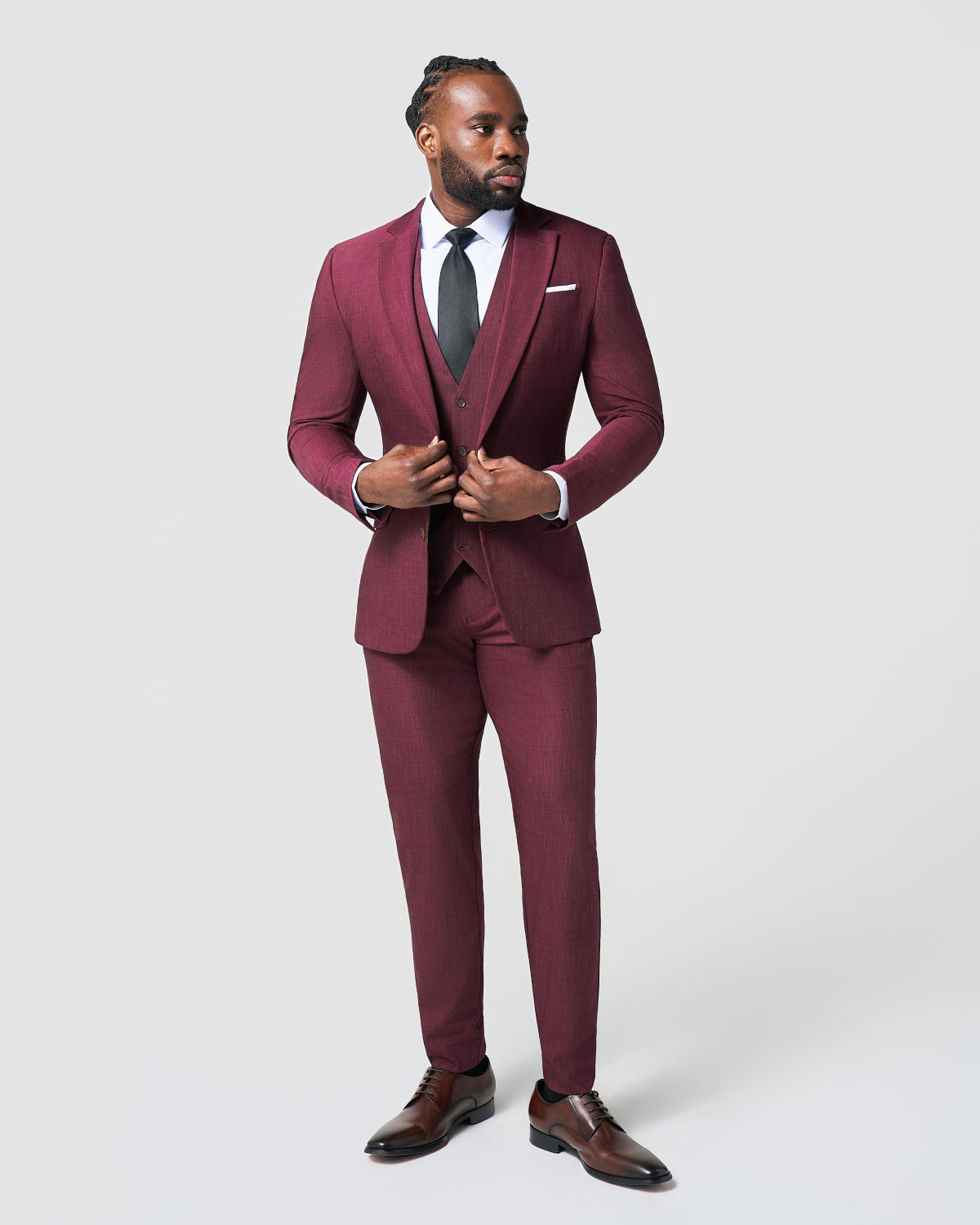 Athletic Fit Stretch Suit Vest - Heathered Maroon