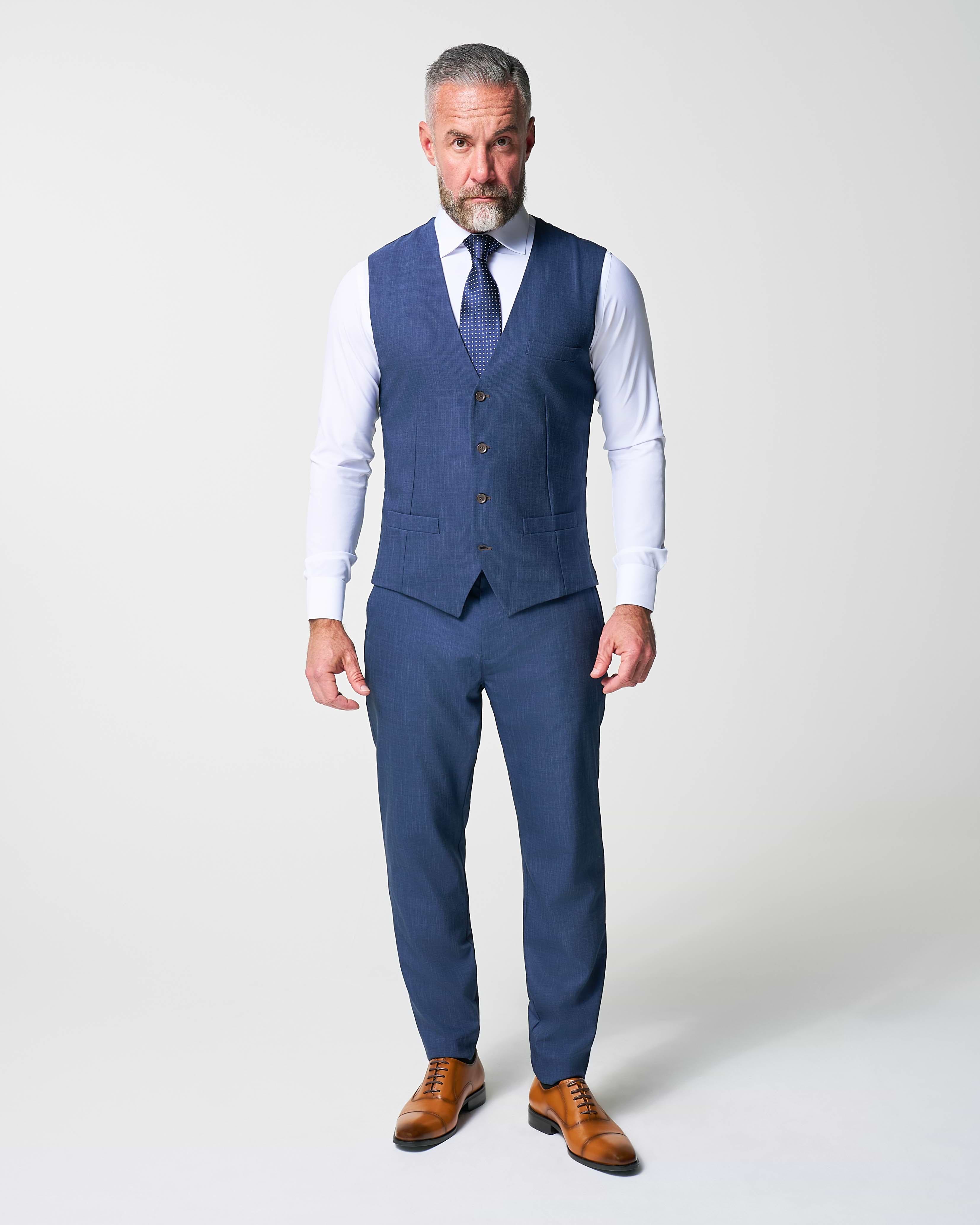 Athletic Fit Stretch Suit Vest - Heathered Navy