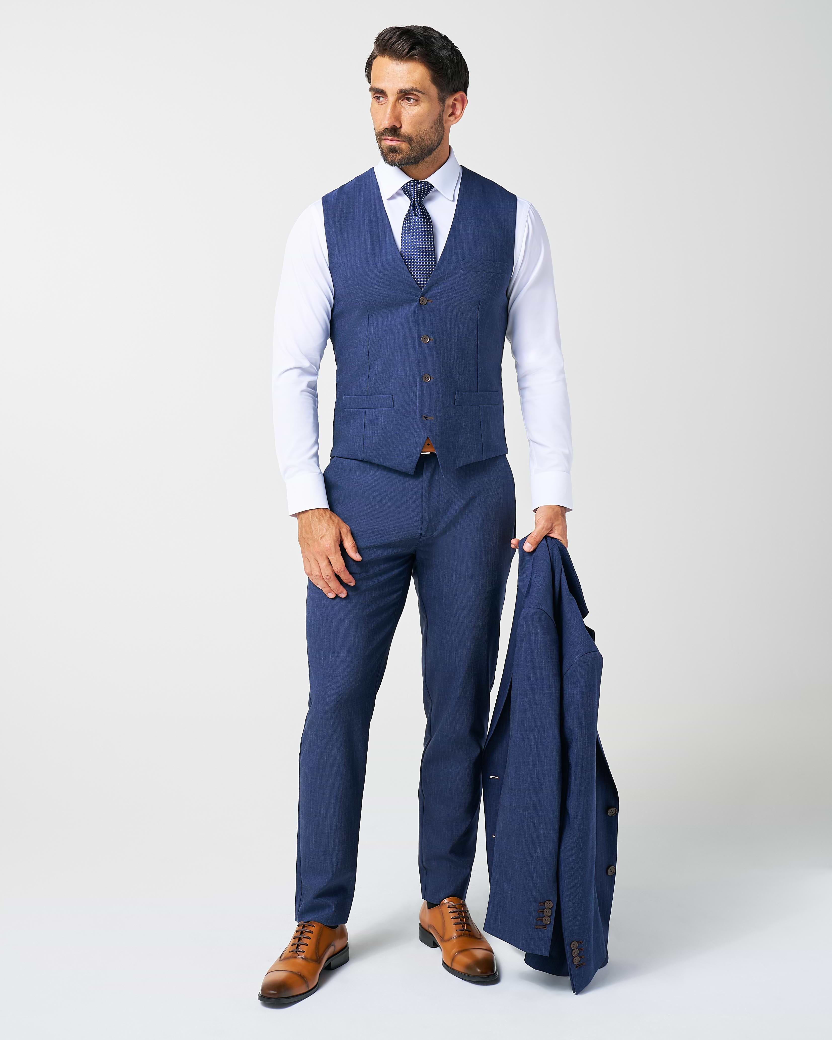 Athletic Fit Stretch Suit Vest - Heathered Navy