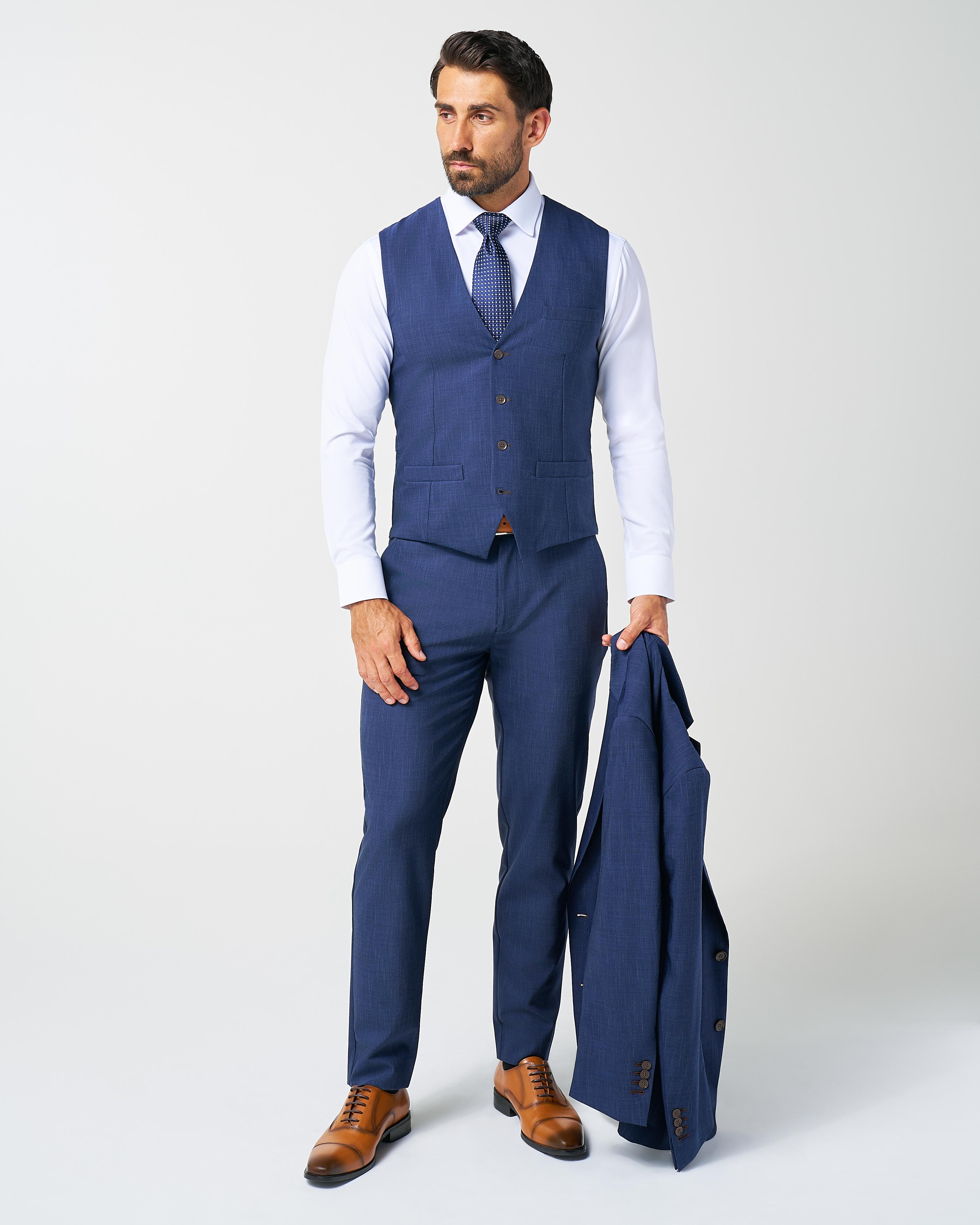 Athletic Fit Stretch Suit Vest - Heathered Navy