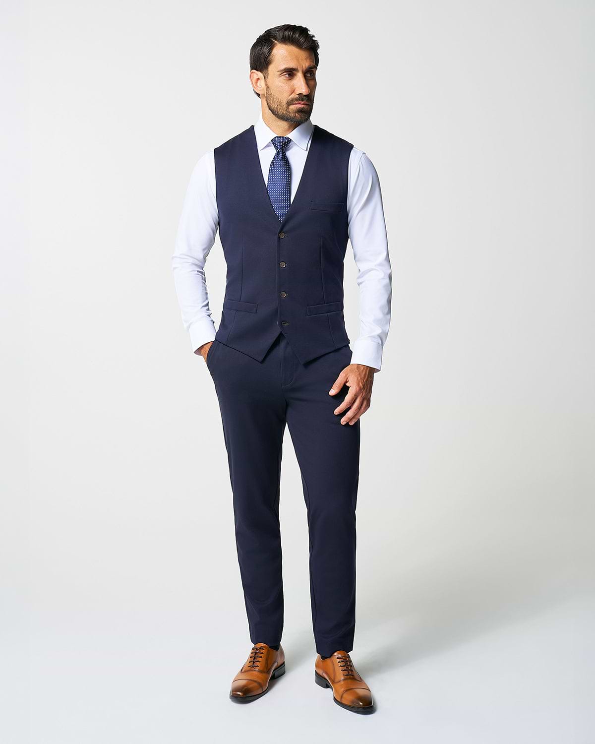 Athletic Fit Stretch Suit Vest - Navy