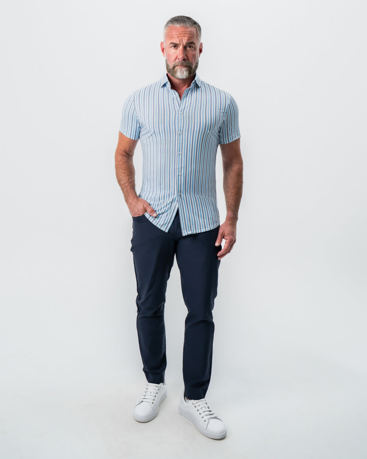 "The Vito" Blue, Navy, and White Striped