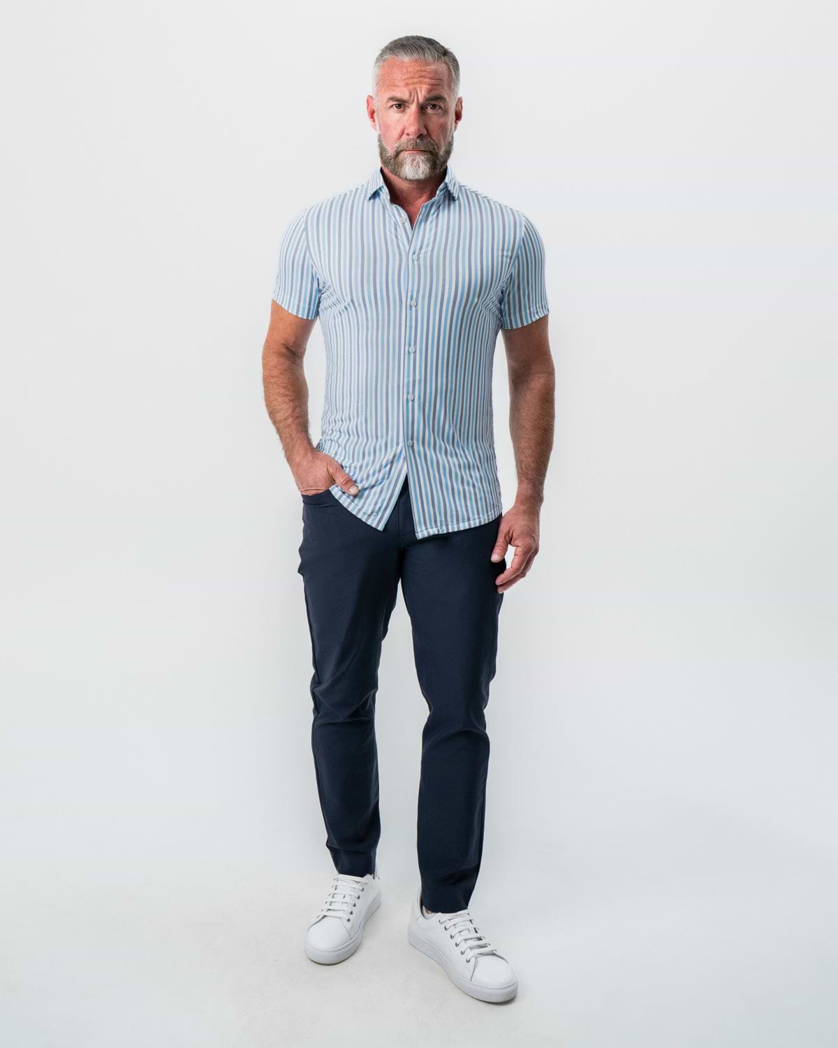 "The Vito" Blue, Navy, and White Striped