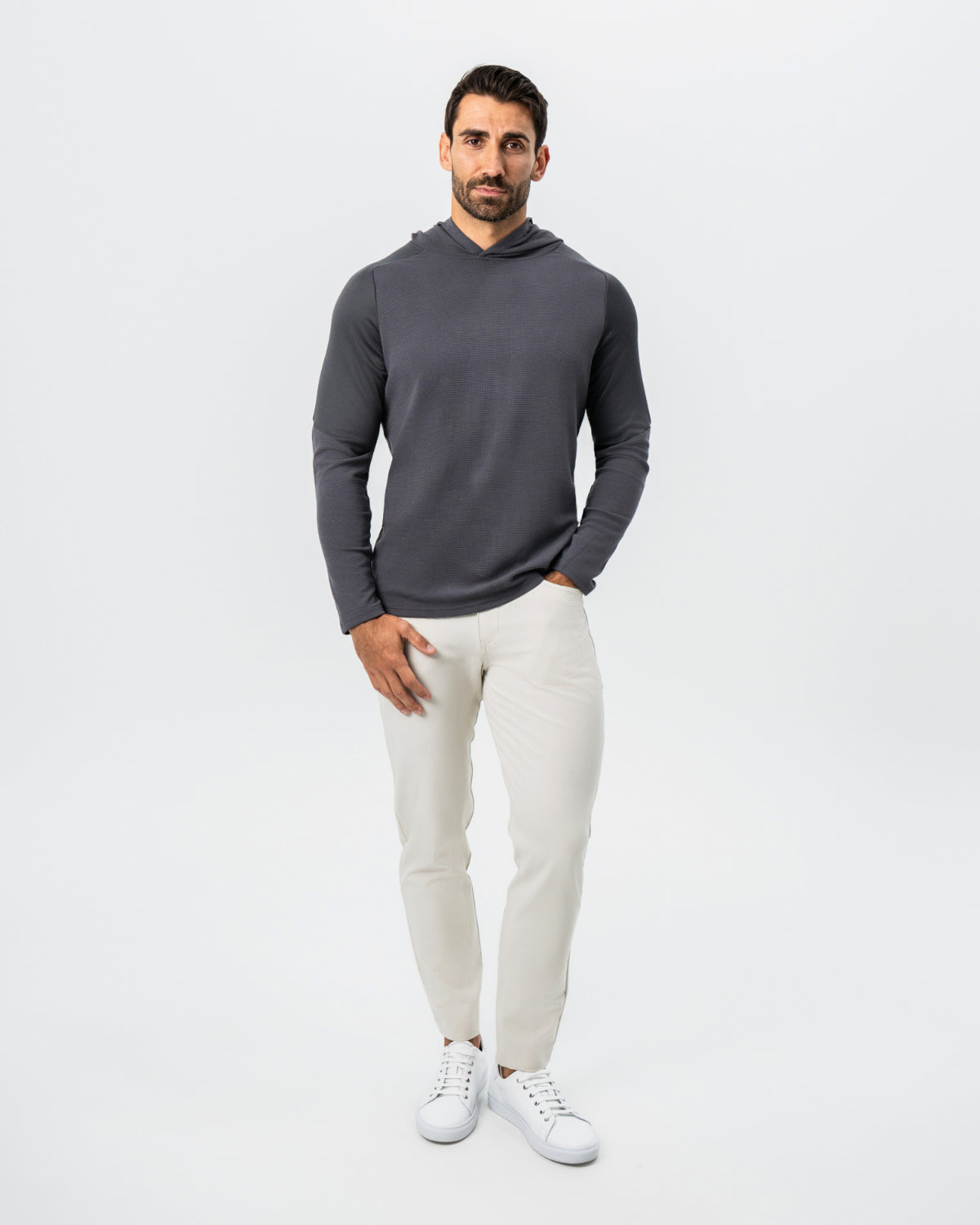 Waffle Knit Hoodie - Charcoal