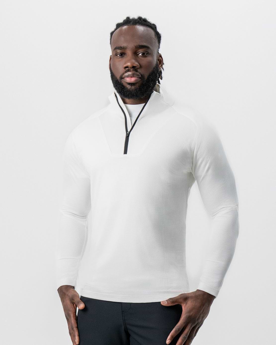 Waffle Knit Quarter Zip - Solid Cream