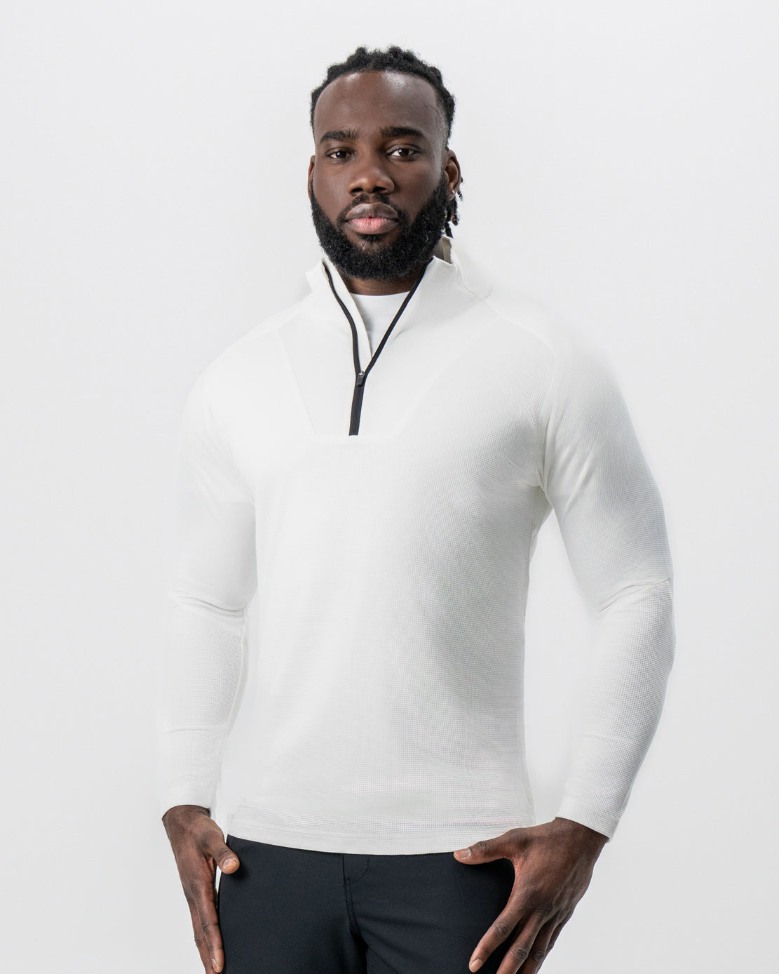 Waffle Knit Quarter Zip - Solid Cream