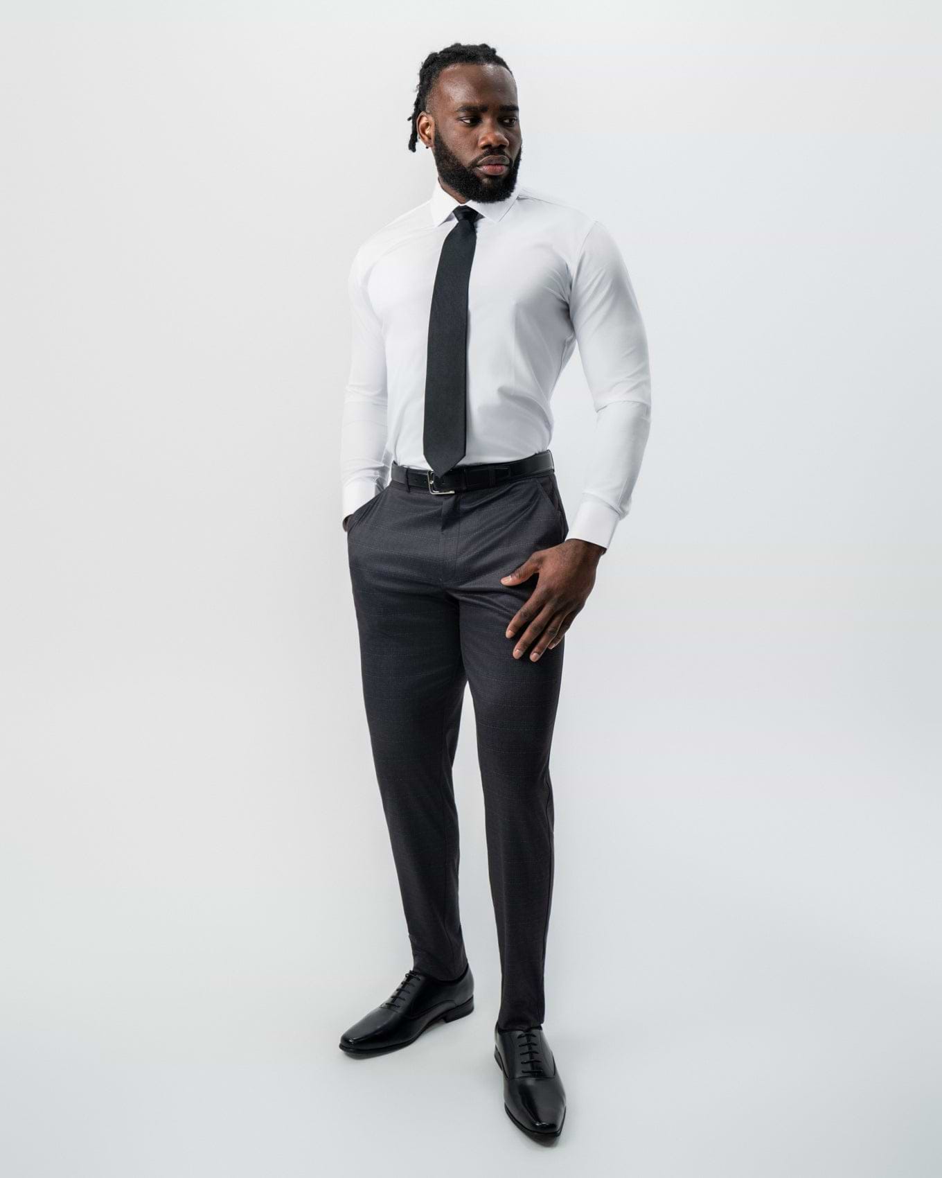 Athletic Fit Stretch Suit - Black and Charcoal Plaid