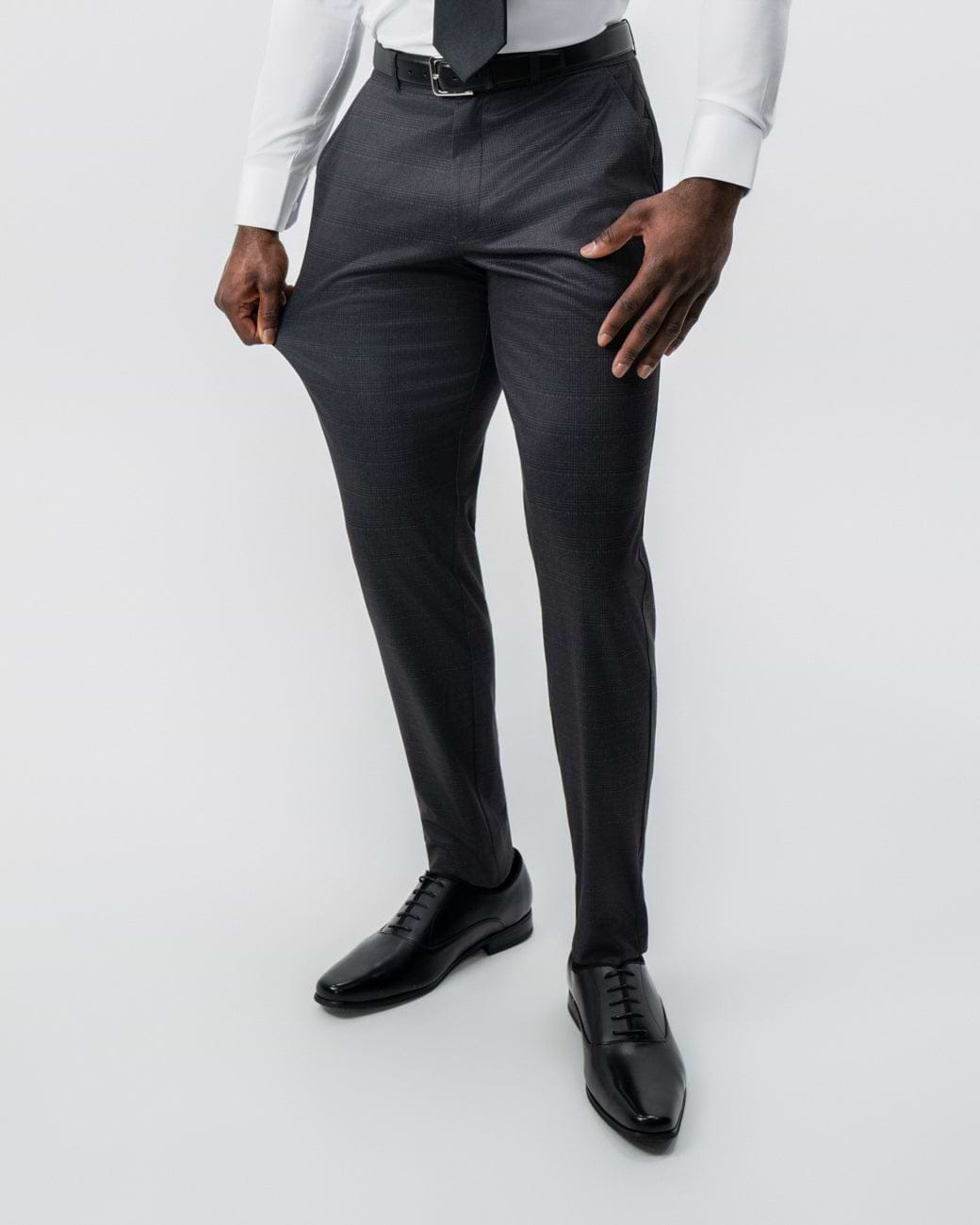 Athletic Fit Stretch Suit - Black and Charcoal Plaid