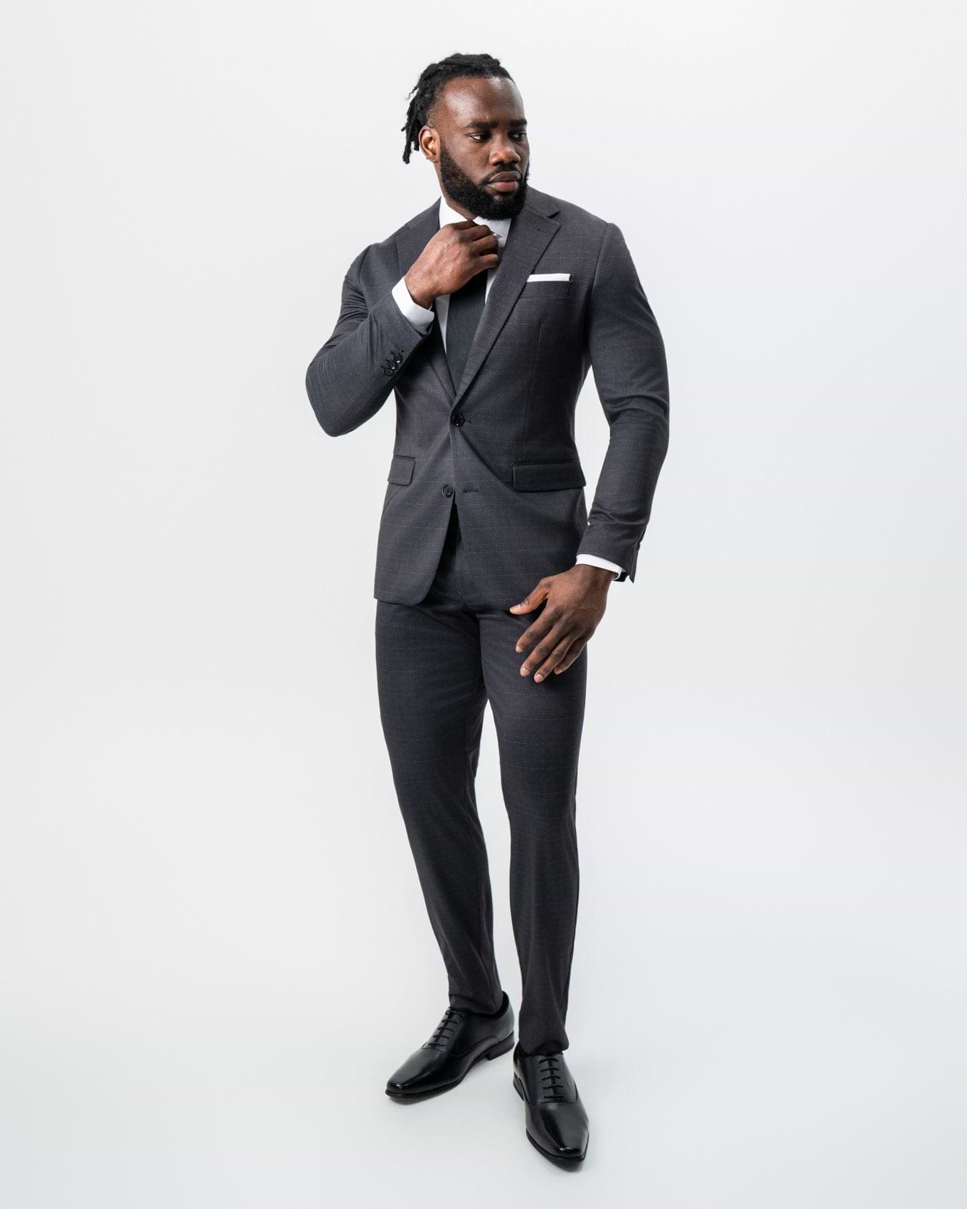 Athletic Fit Stretch Suit - Black and Charcoal Plaid