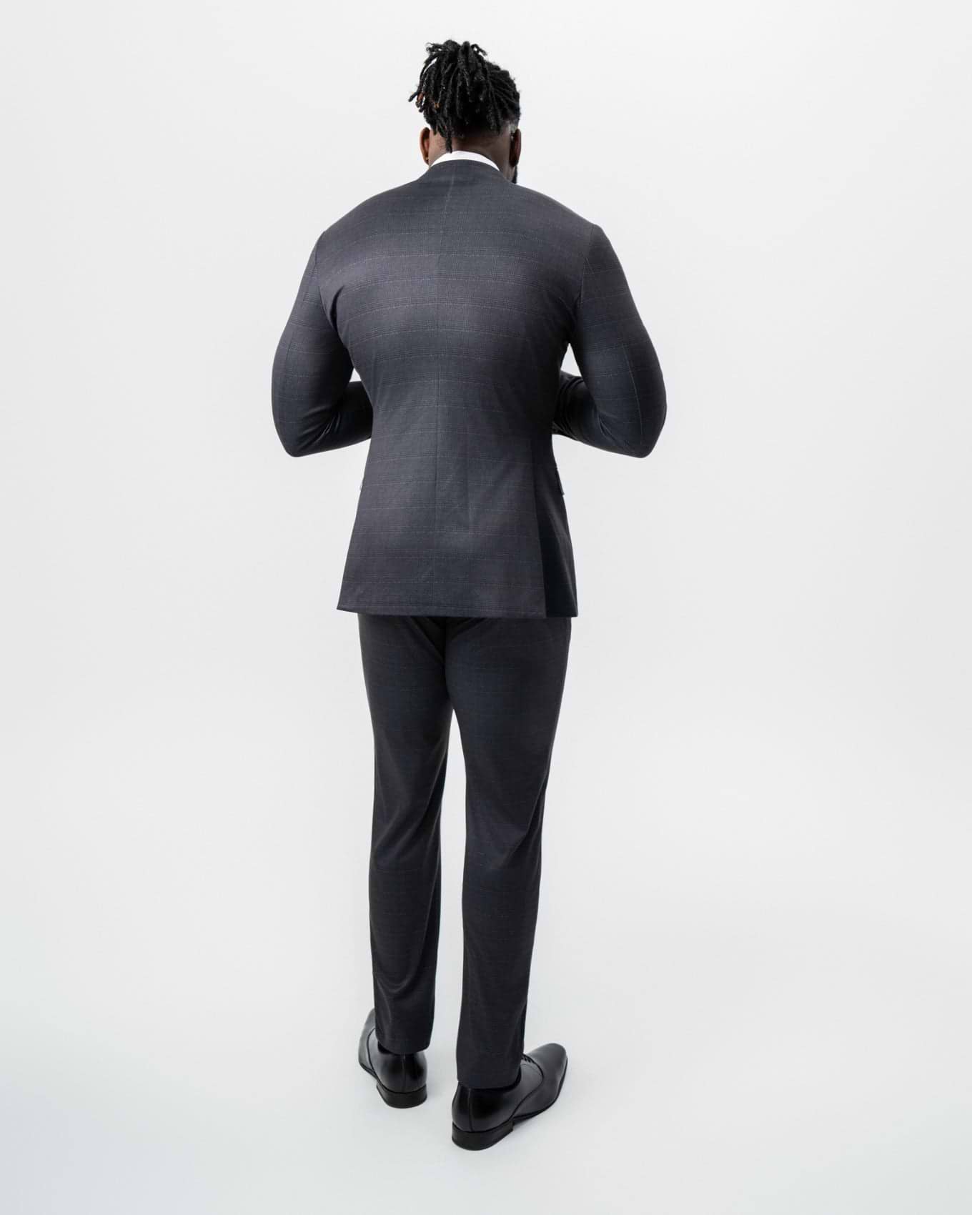 Athletic Fit Stretch Suit - Black and Charcoal Plaid