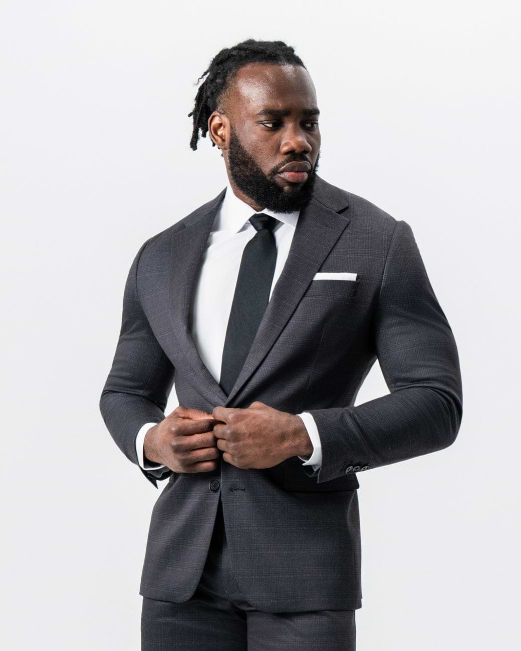 Athletic Fit Stretch Suit - Black and Charcoal Plaid
