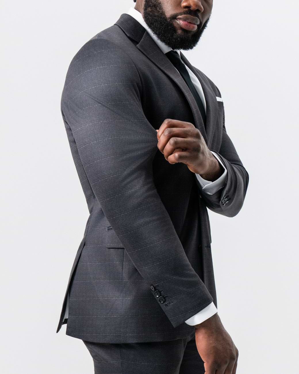 Athletic Fit Stretch Suit - Black and Charcoal Plaid