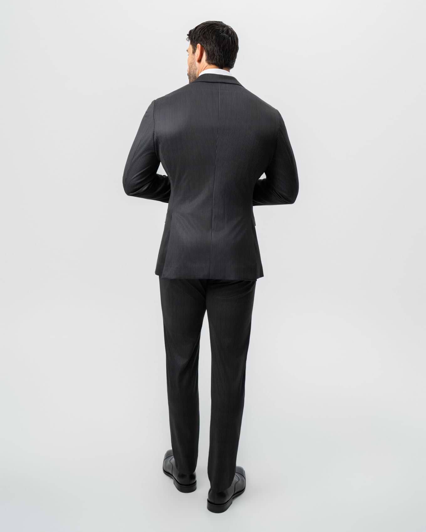 Athletic Fit Stretch Suit - Black and White Chalk Pinstripe