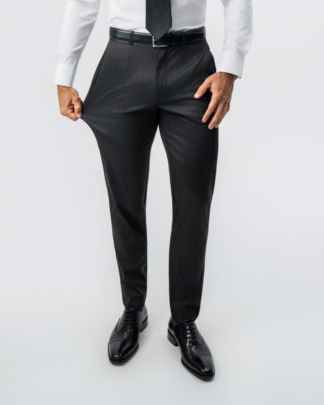 Athletic Fit Stretch Suit - Black and White Chalk Pinstripe