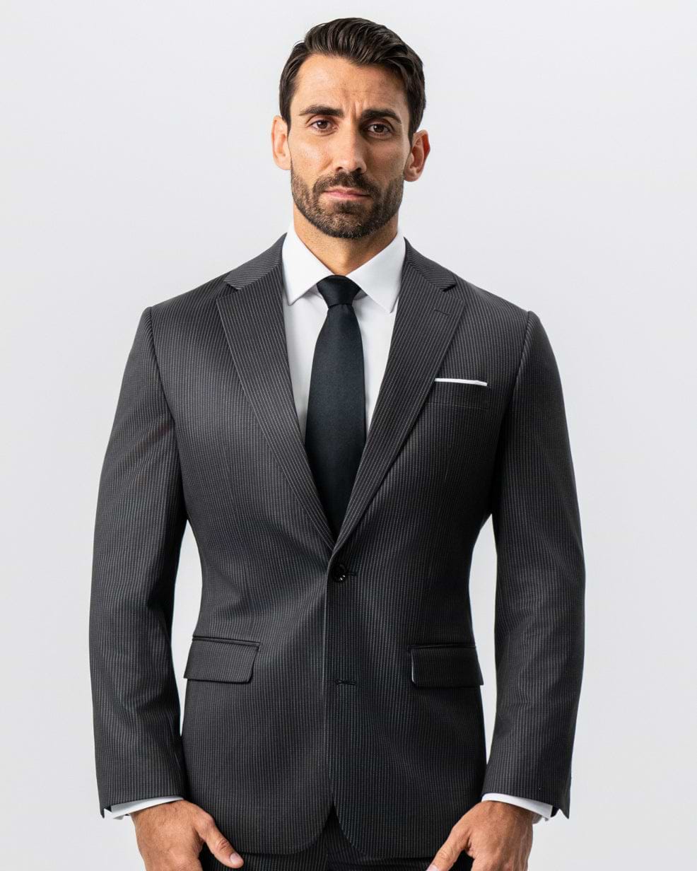 Athletic Fit Stretch Suit - Black and White Chalk Pinstripe