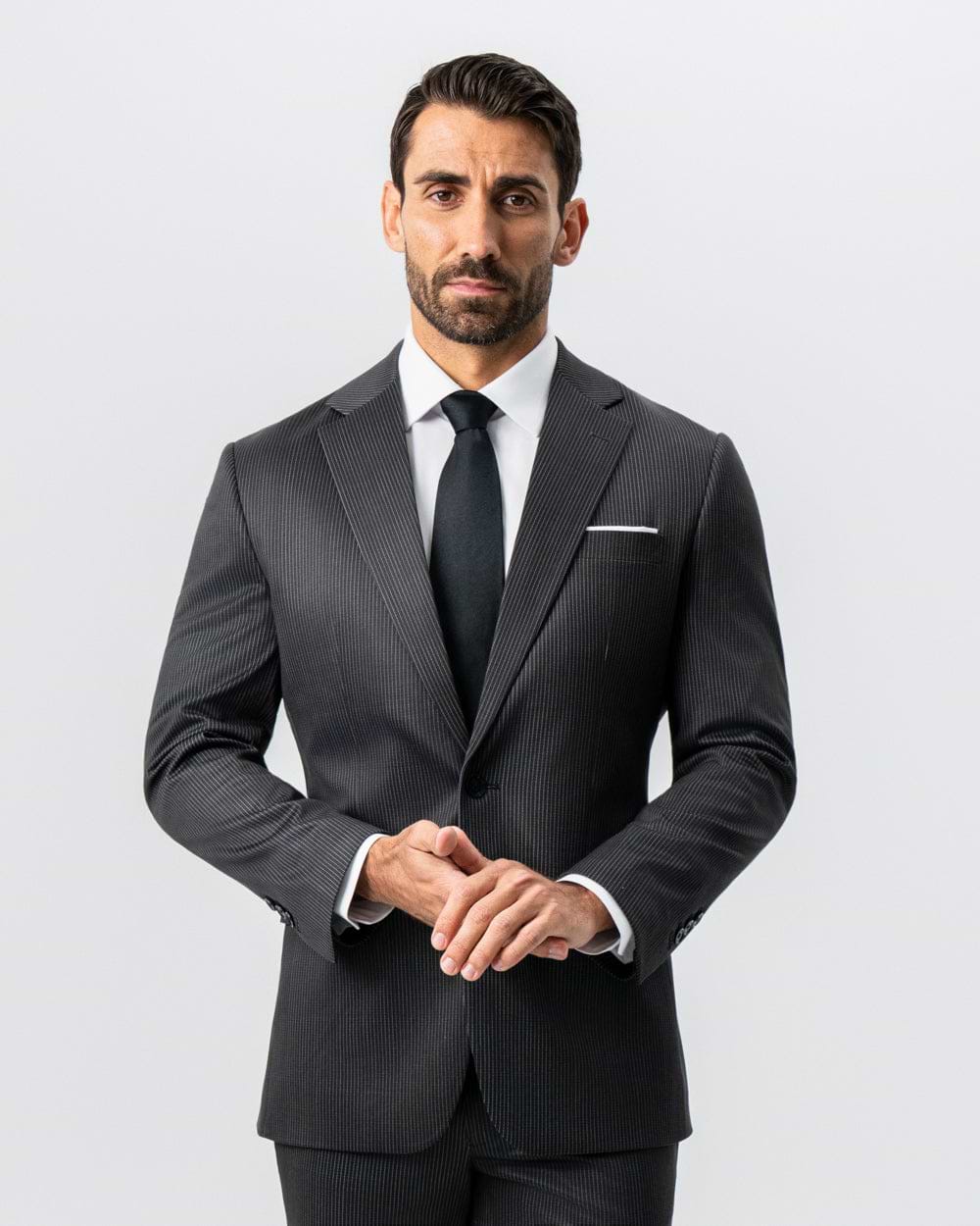 Athletic Fit Stretch Suit - Black and White Chalk Pinstripe