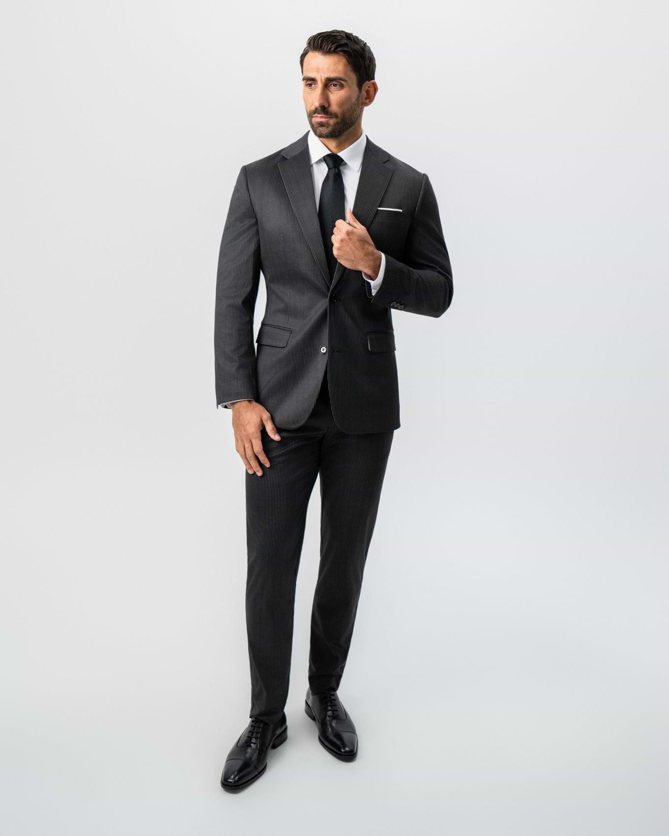 Athletic Fit Stretch Suit - Black and White Chalk Pinstripe