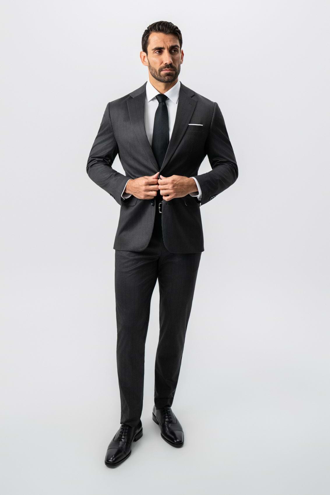 Athletic Fit Stretch Suit - Black and White Chalk Pinstripe