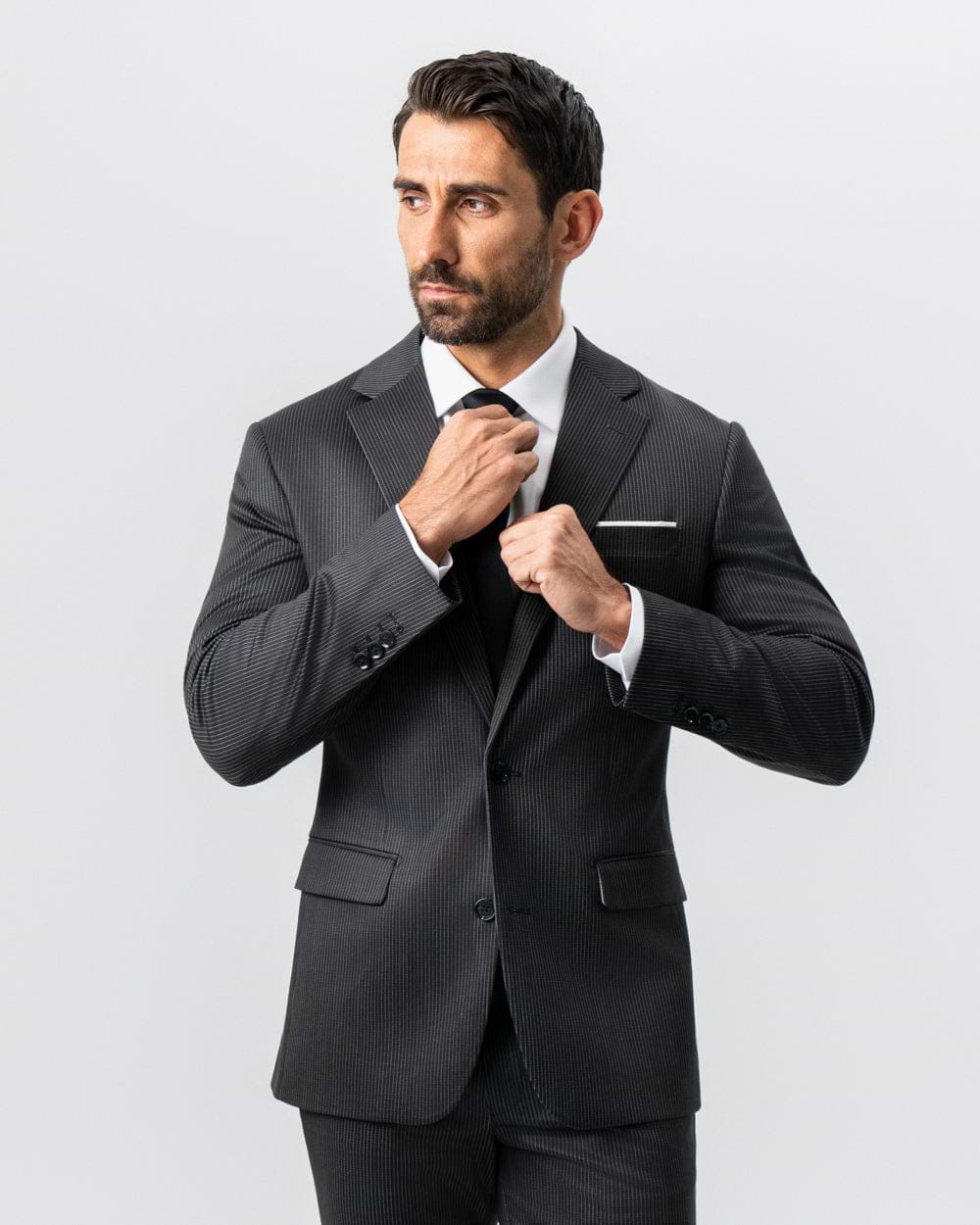 Athletic Fit Stretch Suit - Black and White Chalk Pinstripe