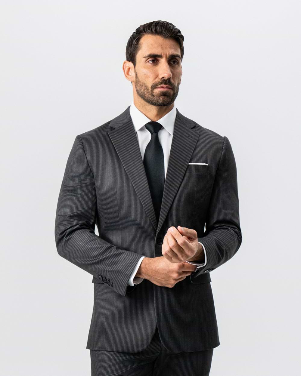 Athletic Fit Stretch Suit - Black and White Chalk Pinstripe