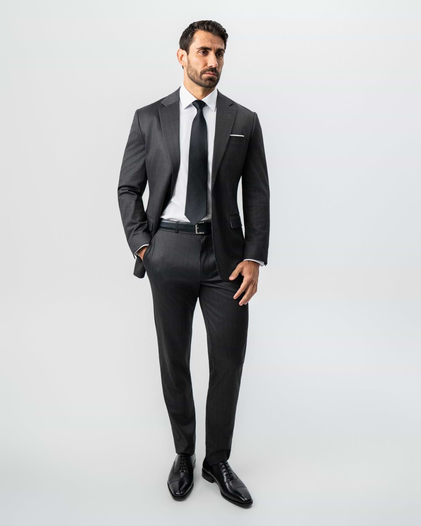Athletic Fit Stretch Suit - Black and White Chalk Pinstripe