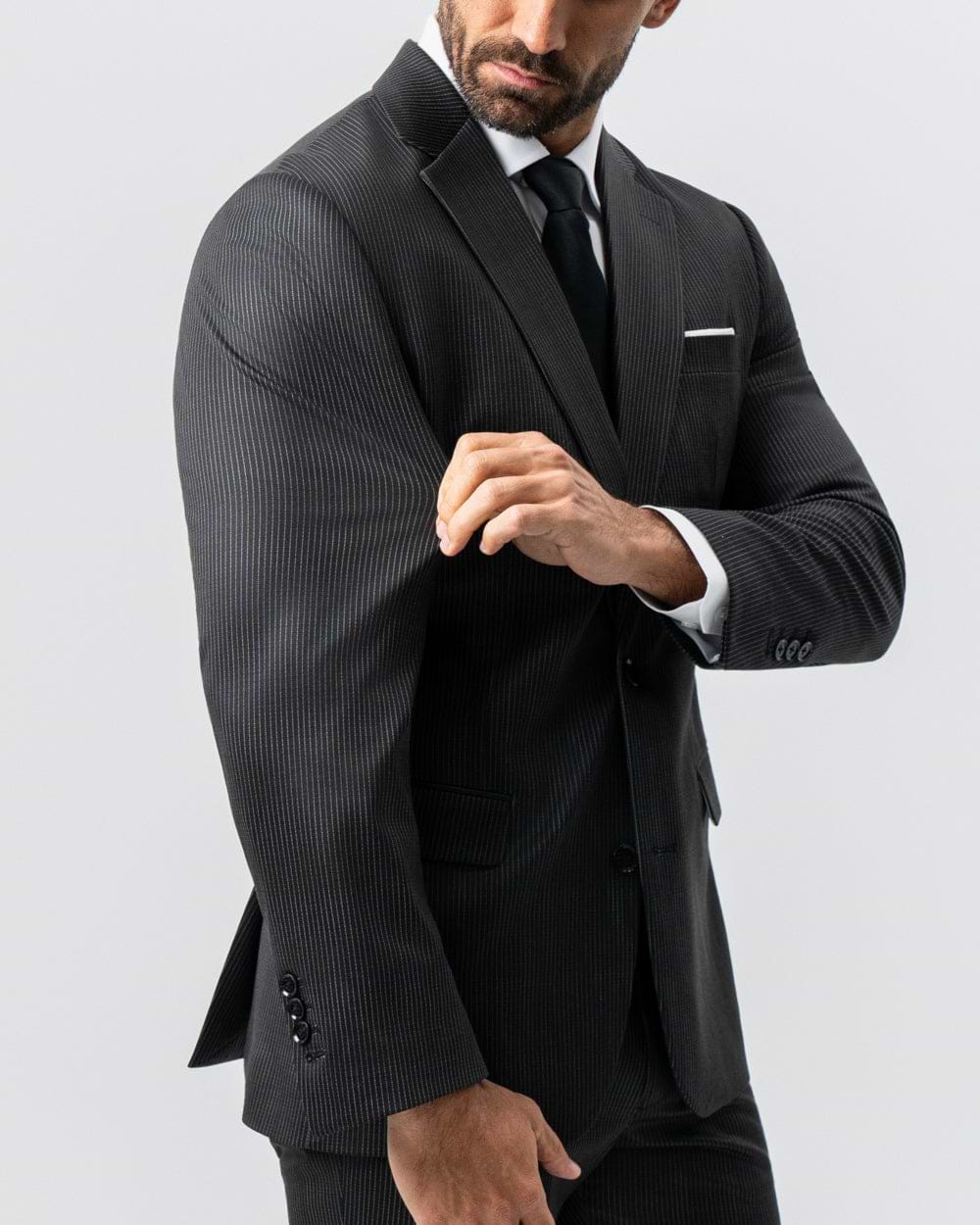 Athletic Fit Stretch Suit - Black and White Chalk Pinstripe