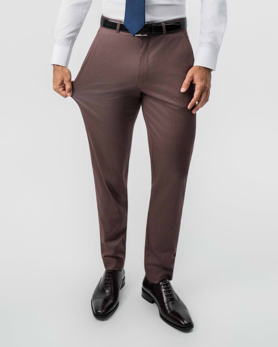 Athletic Fit Stretch Suit - Brick Houndstooth