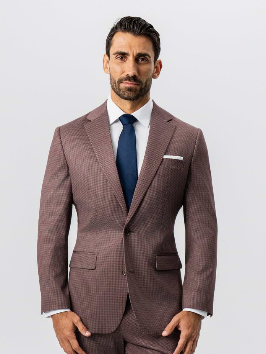Athletic Fit Stretch Suit - Brick Houndstooth