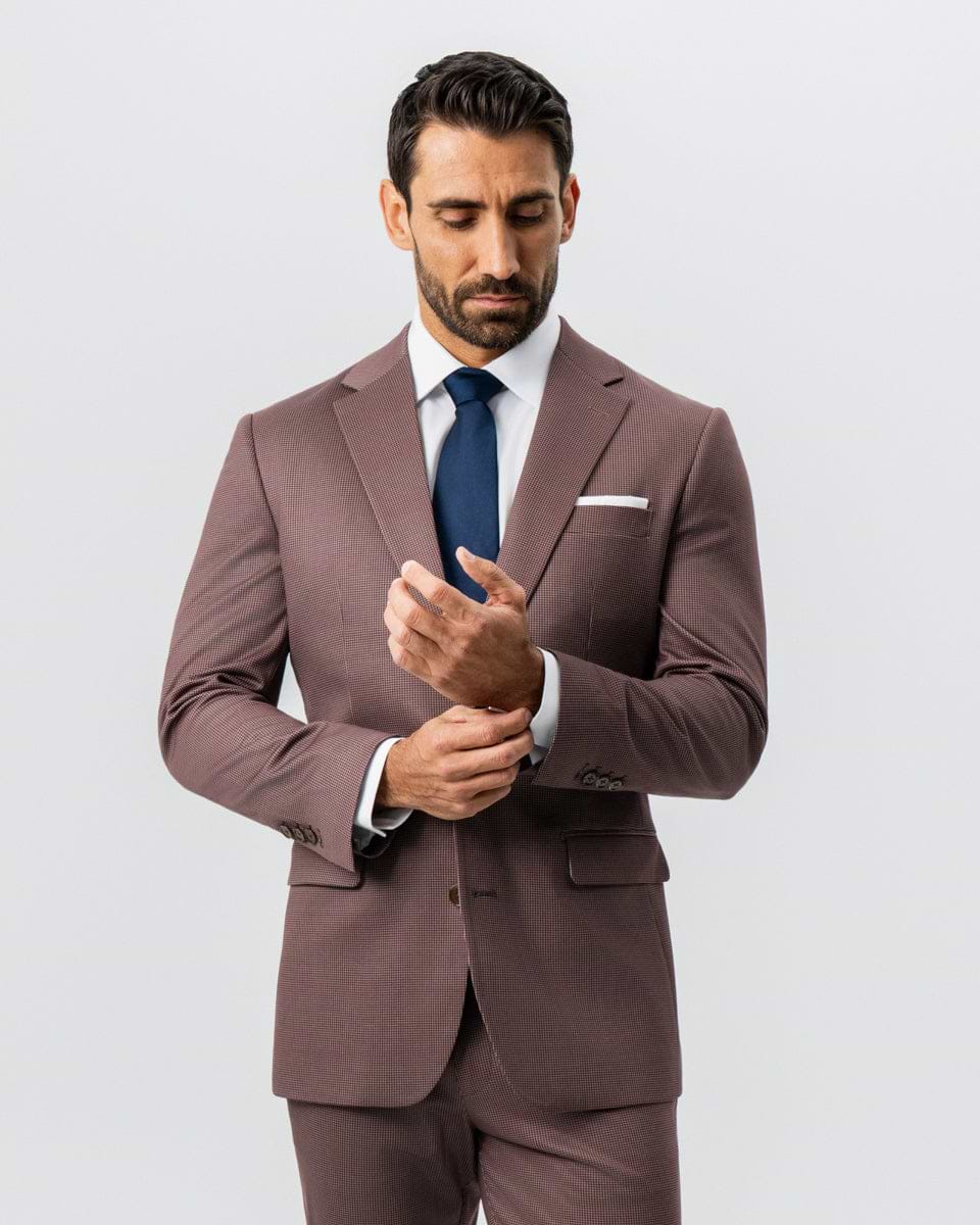 Athletic Fit Stretch Suit - Brick Houndstooth