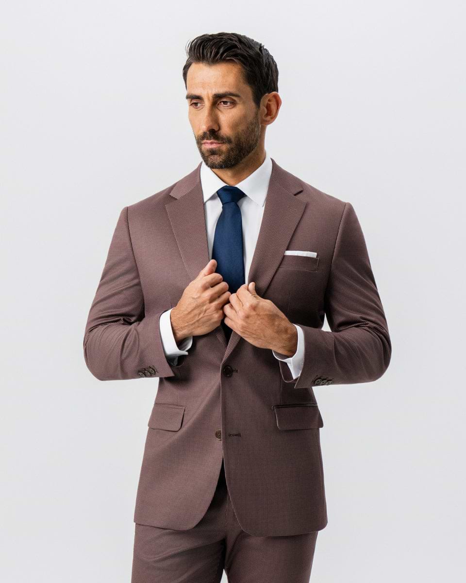 Athletic Fit Stretch Suit - Brick Houndstooth
