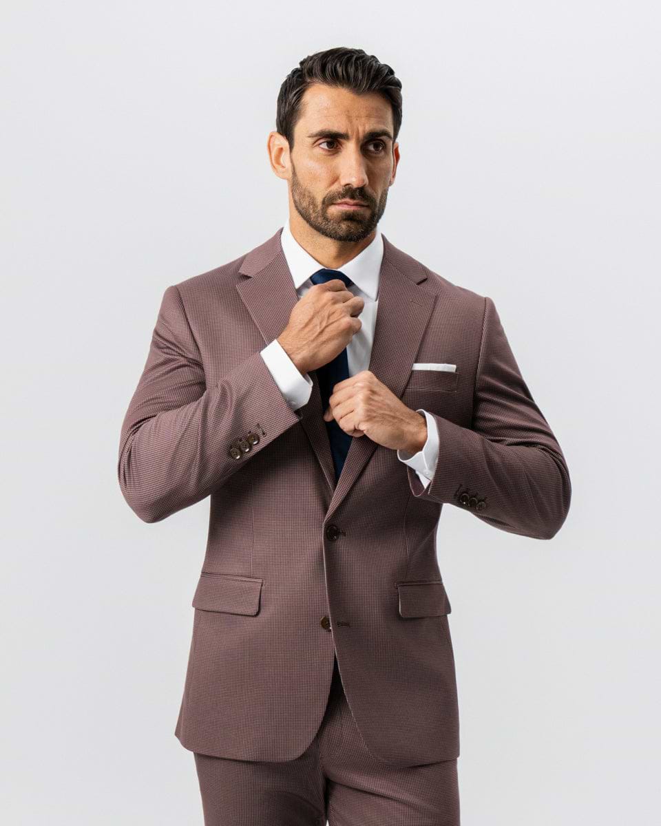 Athletic Fit Stretch Suit - Brick Houndstooth