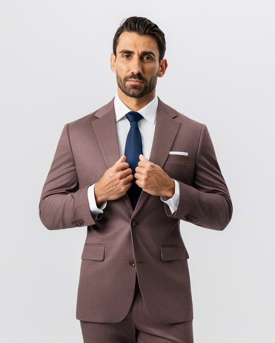 Athletic Fit Stretch Suit - Brick Houndstooth