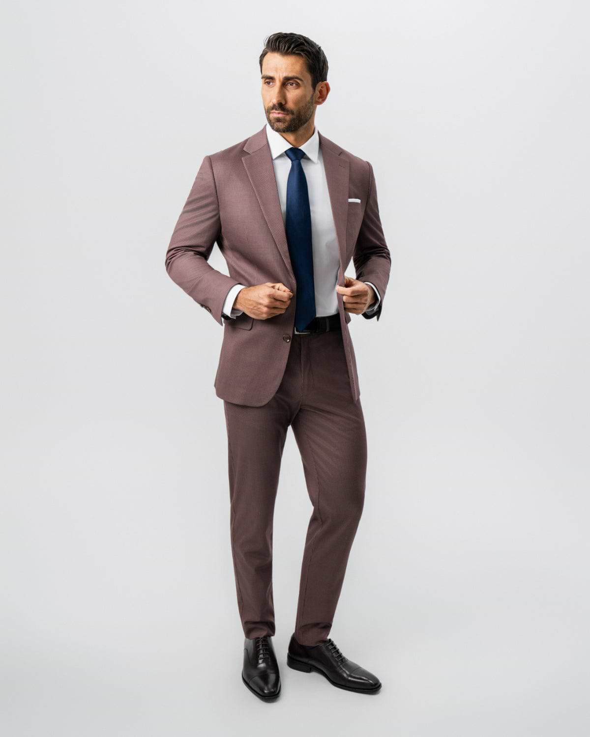 Athletic Fit Stretch Suit - Brick Houndstooth