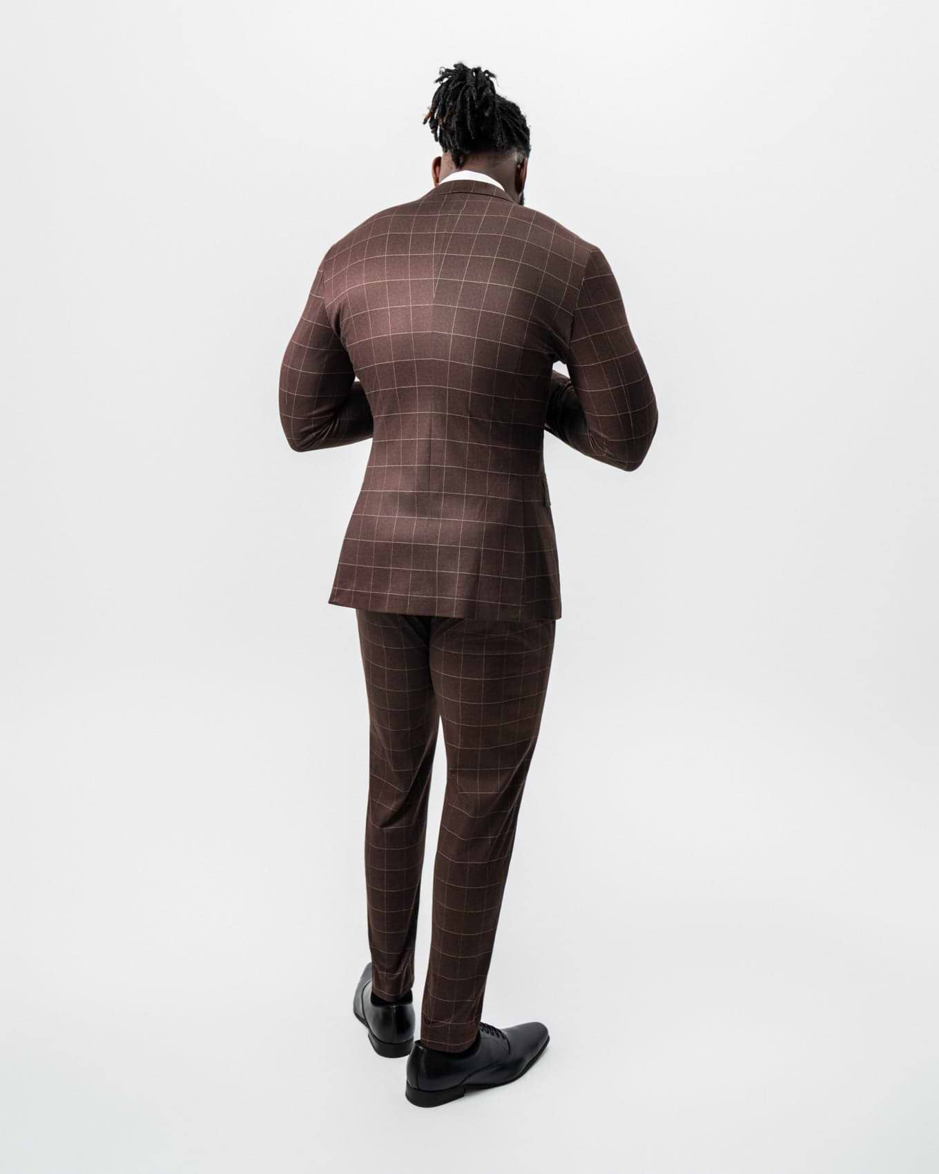 Athletic Fit Stretch Suit - Mocha with Brown Windowpane